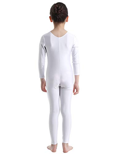 TiaoBug Bodies Jumpsuit Mono para Danza Gimnasia Rítmica Leotardo Body Básico Clásico Manga Larga para Ballet Deporte Niñas Niños 5-12 Años Blanco 5-6 Años