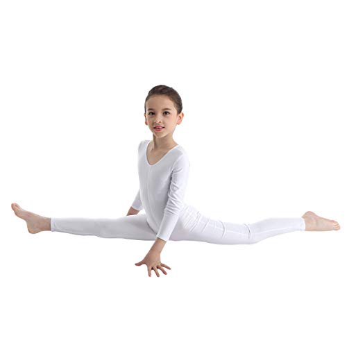 TiaoBug Bodies Jumpsuit Mono para Danza Gimnasia Rítmica Leotardo Body Básico Clásico Manga Larga para Ballet Deporte Niñas Niños 5-12 Años Blanco 5-6 Años