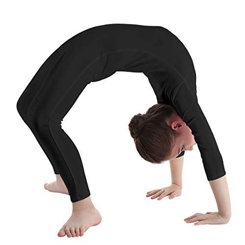 TiaoBug Bodies Jumpsuit Mono para Danza Gimnasia Rítmica Leotardo Body Básico Clásico Manga Larga para Ballet Deporte Niñas Niños 5-12 Años Negro 10-12 Años