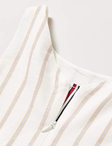 Tommy Hilfiger Fluro Fine Stripe Dress Slvls Vestido, Blanco (White/Melon 0fa), 14 años (Talla del Fabricante: 14) para Niñas