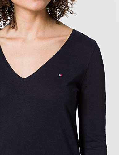 Tommy Hilfiger Regular Classic V-NK Top LS Camiseta sin Mangas para bebés y niños pequeños, Azul, S para Mujer