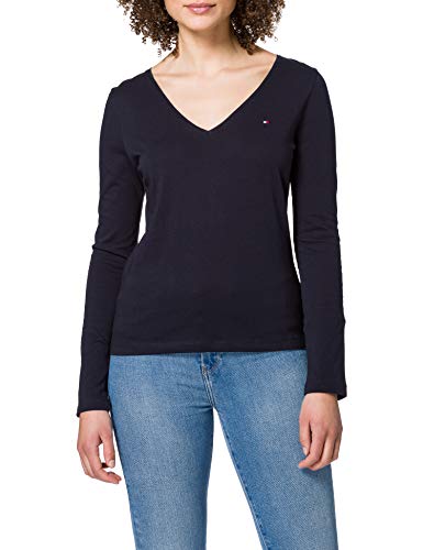 Tommy Hilfiger Regular Classic V-NK Top LS Camiseta sin Mangas para bebés y niños pequeños, Azul, S para Mujer