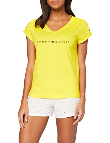 Tommy Hilfiger SS Short Set Print, 0W8 Juego de Pijama, Amarillo neón/Blanco, L para Mujer