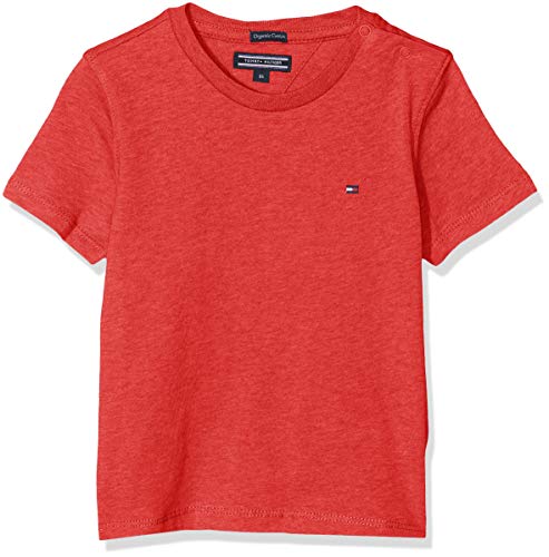 Tommy Hilfiger T Camiseta Básica de Manga Corta, Rojo (Apple Red Heather), 152 (Talla del Fabricante: 12-13) para Niños