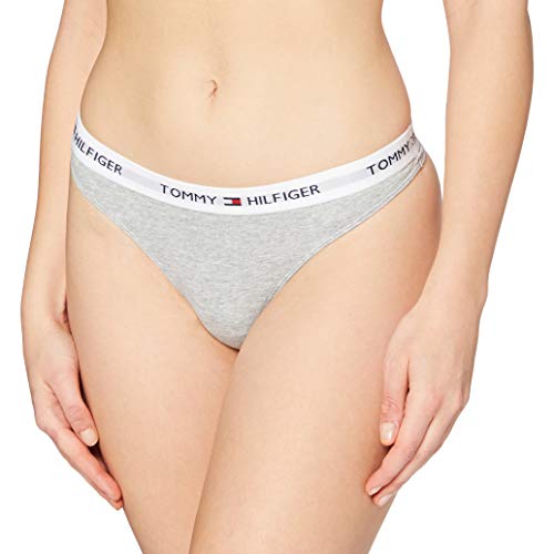 Tommy Hilfiger Tanga de Algodón Cintura elástica con el Logo, Gris (Grey Heather), M para Mujer