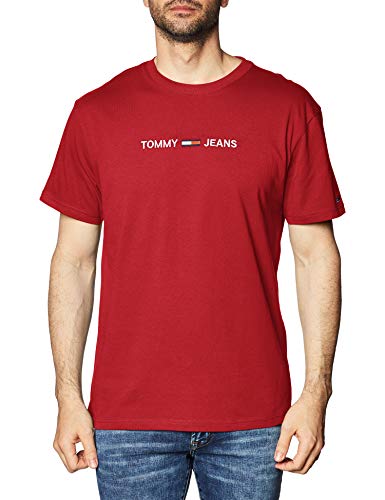 Tommy Jeans TJM Straight Logo tee Camisa, Rojo Vino, M para Hombre