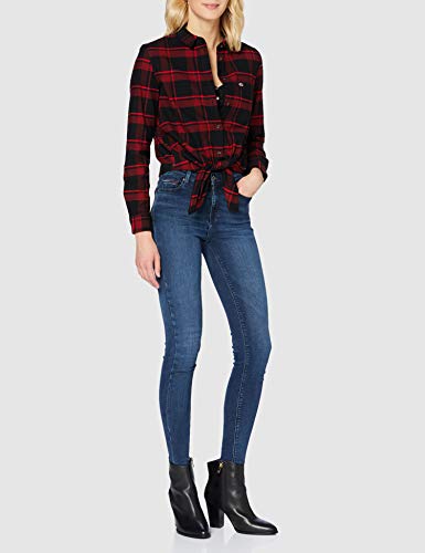 Tommy Jeans TJW Check Front Knot Shirt Camisa, Carmesí Profundo/Negro a Cuadros, L para Mujer