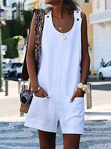 Tomwell Mono Corto Mujer Verano Sin Mangas Jumpsuit con Bosillo Piernas Anchas Rompers Blanco ES 36