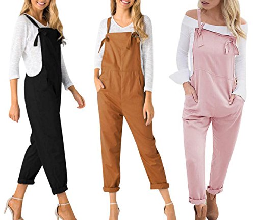 Tomwell Mujer Chicas Peto Largo Pantalones Harem Anchos Baggy Palazzo Casual Elegante Algodón Suelto Bolsillos Fiesta Talla Grande Rosa ES 34