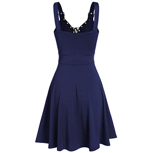 TOPKEAL Vestido de Tirantes con Tira y Vendaje sin Mangas Gótico Punk para Mujer de Tallas Garndes Azul Oscuro XXL