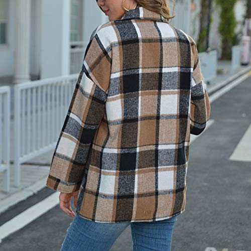 Tops de Moda para Mujer, Chaqueta a Cuadros para Mujer Chaqueta Transición Talla Grande Camisa a Cuadros con Bolsillos,Prendas de Vintage Vestir Exteriores, Camisa Manga Larga Otoño Invierno