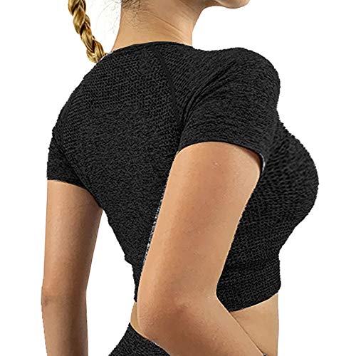 Tops Yoga Camiseta Deportiva Sin Costura Mangas Larga Fitness Mujer Gimnasio Sin Relleno #4 Negro S