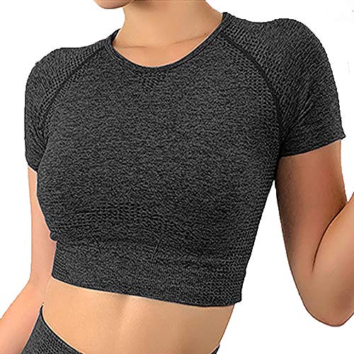 Tops Yoga Camiseta Deportiva Sin Costura Mangas Larga Fitness Mujer Gimnasio Sin Relleno #4 Negro S