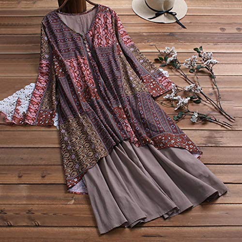 Tosonse Vestidos Bohemios para Mujer Vestido Largo Largo con Estampado Floral Vintage Y Talla Grande