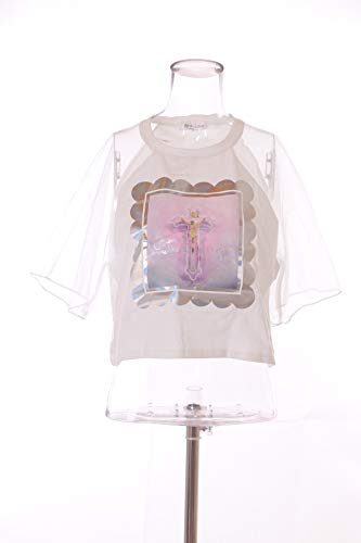 TP-141-2 - Camiseta con diseño de cruz y holograma de Jesús, tul, transparente, manga corta, color blanco