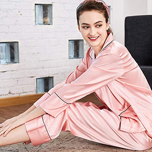 TR-yisheng Pijamas para Mujer, Conjunto de Pijamas de Seda Rosa para Mujer de Dos Piezas (Mangas largas + Pantalones) Conjunto de Ropa Informal para el hogar