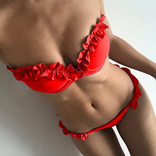 Traje de Baño de Dos Piezas Mujer Flor Push Up Traje de Baño Sujetador Acolchado para Mujer