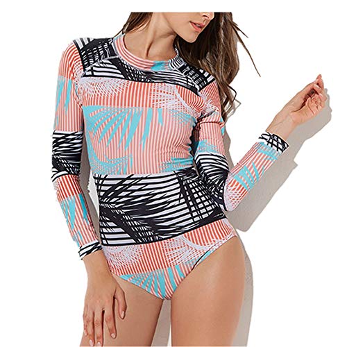 Traje de baño de surf para mujer De manga larga con cremallera Print Surf Traje de baño de una pieza de baño de los bañadores que adelgaza UV Protección S-XL for las mujeres Traje de baño de una pieza