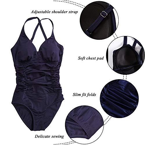 Traje de Baño Una Pieza para Mujer, Morbuy Verano Sexy Cuello en V Cintura Alta Bañador de Mujer Elegante Talla Grande Bikini Hombro Ajustable Ropa de Baño con Relleno (M,Verde Militar)