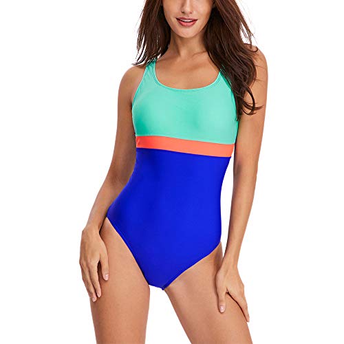 Traje de Baño Una Pieza para Mujer, Morbuy Verano Slim Fit Push up Sexy Elegante Talla Grande Color Solido Bañador de Mujer Ropa de Baño con Relleno (XL,Naranja Azul Verde)