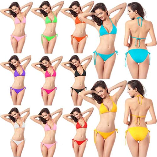 Trajes de baño Mujer 2019 SHOBDW Bikinis Conjunto De Bikini Sexy Cuello Halter Push-Up Sujetador Bandeau Vendaje Escotado por Detrás Basic Muy Bajo 2 Piezas Ropa De Playa(Negro)