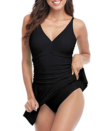 Trajes de ba?o de una Pieza con Pliegues y Cuello en V Sexis a la Moda para Mujer y Dama, Monokinis con Espalda Abierta, Trajes de ba?o, Vestido de ba?o, Negro, Grande