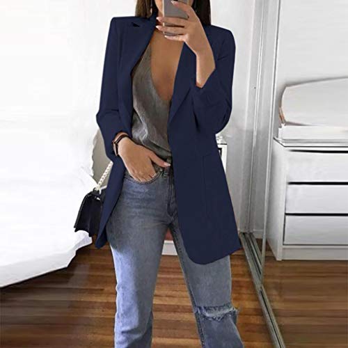 Trajes Mujer Invierno Otoño 2019 SHOBDW Liquidación Venta Abrigos Mujer Elegantes Color Sólido Chaqueta Mujer Solapa Cardigan Mujer Largos Rebajas Casual Blazers Mujer Talla Grande(Azul,L)