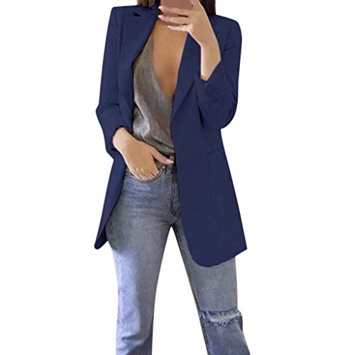 Trajes Mujer Invierno Otoño 2019 SHOBDW Liquidación Venta Abrigos Mujer Elegantes Color Sólido Chaqueta Mujer Solapa Cardigan Mujer Largos Rebajas Casual Blazers Mujer Talla Grande(Azul,L)