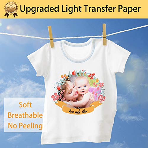 TransOurDream Real - Papel de Transferencia Térmica Para Camisetas Blancas y Tejidos Claros（A4x20 Hojas）Fácil de Usar, Sin impresión de Espejo,Compatible con Impresoras de Inyección de Tinta, ES-2-20