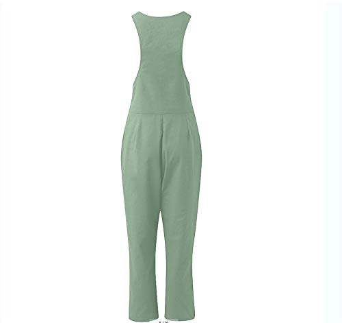 Treer Mujer Peto de Pantalones Largos Casual Verano Mono Suelto Moda Margarita Bolsillos Tiras Fiesta Pantalones de Babero Jumpsuit Playa Fiesta Pantalón (Gris Azul,L)