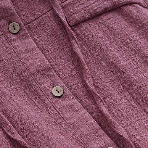 TUDUZ Blusas Mujer Manga Larga Tops Otoño Camisas Lino Camisetas Talla Extra Mini Vestido (Rosa.b, M)