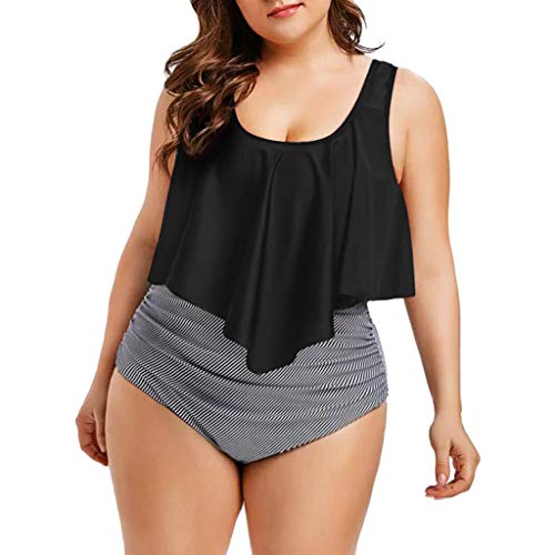 TUDUZ Mujer Tankini De Dos Piezas Bikini Talla Extra Floral Impreso Conjunto De Trajes De Baño (Negro.b, XXXXL)