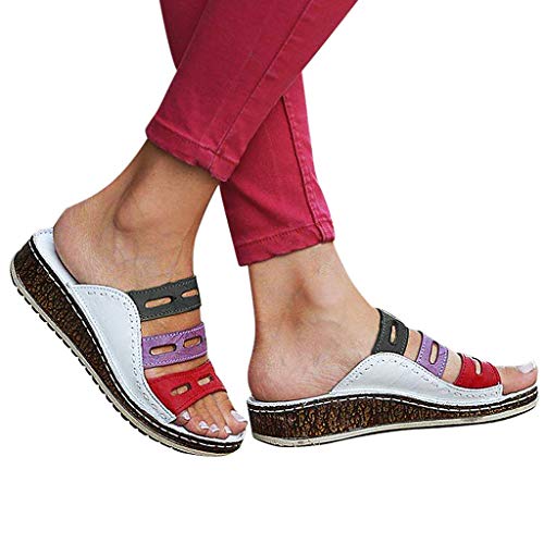 TUDUZ Sandalias y Zapatillas De Color Mixto Slip On Wedges Sandalias Casual Zapatillas De Cuña (Blanco, 42)