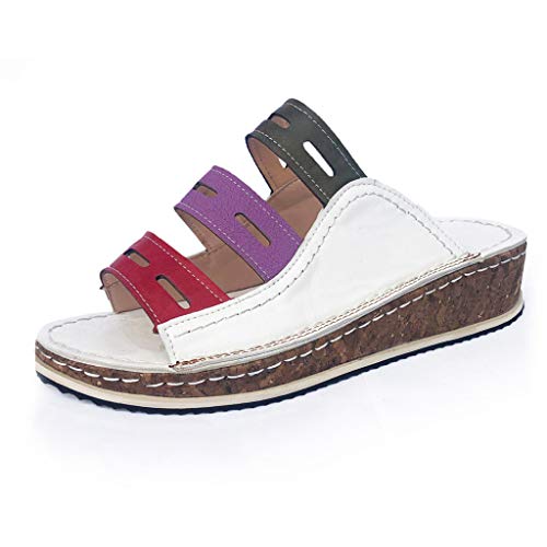 TUDUZ Sandalias y Zapatillas De Color Mixto Slip On Wedges Sandalias Casual Zapatillas De Cuña (Blanco, 42)