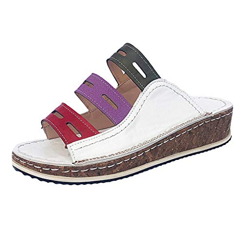 TUDUZ Sandalias y Zapatillas De Color Mixto Slip On Wedges Sandalias Casual Zapatillas De Cuña (Blanco, 42)