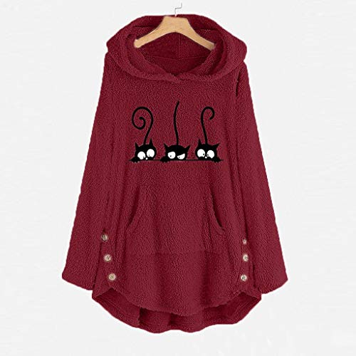 TUDUZ Sudadera con Capucha Mujer Jersey Acrílico Lana Gato Pijama Hoodie Botón Abrigo Cálido Talla Extra S-5XL (VinoB, M)