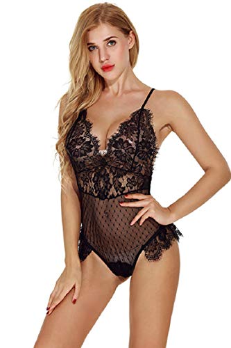 Tuopuda Sexy Ropa de Dormir Encaje Lenceria Conjuntos Ropa Interior Mujer Sexy Picardias Ropa Interior de Encaje V Body Halter Transparente Mini Bodydoll