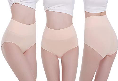 TUUHAW Braguita de Talle Alto Algodón para Mujer Pack de 5 Culotte Bragas de Cintura Alta Cómodo Talla Piel M