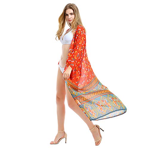 Tyidalin Cárdigans Mujer Florales Largo Vestido Playa Verano Kimono Gasa Maxi Camisolas y Pareos Bohemio (Color 12, Talla única)