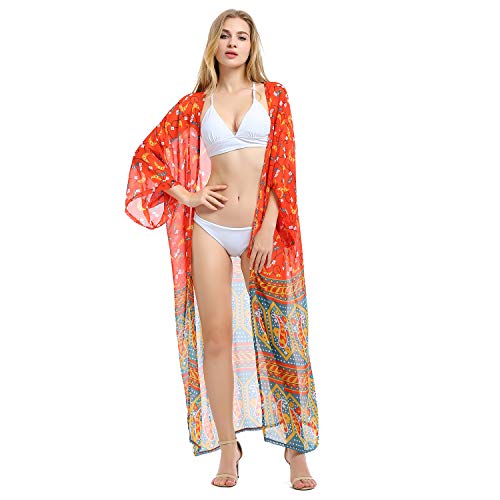 Tyidalin Cárdigans Mujer Florales Largo Vestido Playa Verano Kimono Gasa Maxi Camisolas y Pareos Bohemio (Color 12, Talla única)