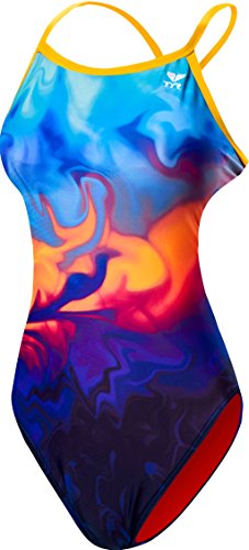 TYR - Bañador para Mujer Fumoso Crosscutfit Tieback, Mujer, Traje de baño de una Pieza, TCFUM7A, Azul/Coral, 28