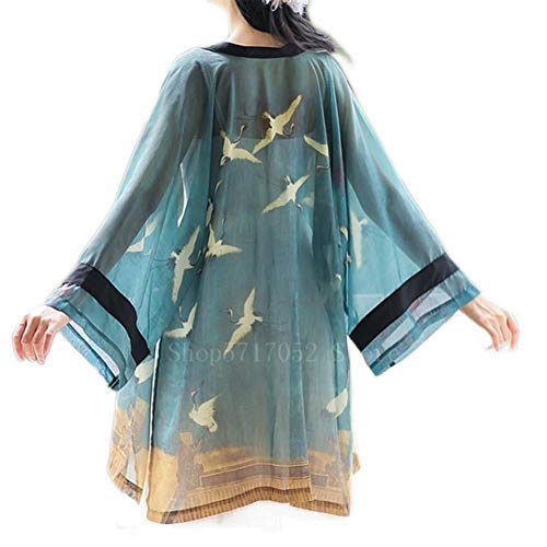 UKKO Kimono Mujer Ropa Tradicional Mujer Muyer Verano Playa Protección Solar Chaqueta Grúa Impresión Kimono Harajuku Cardigan