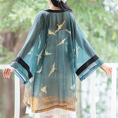 UKKO Kimono Mujer Ropa Tradicional Mujer Muyer Verano Playa Protección Solar Chaqueta Grúa Impresión Kimono Harajuku Cardigan