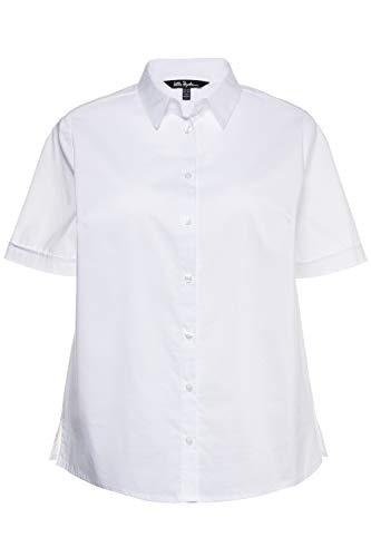 Ulla Popken Mujer grandes tallas hasta 60 | Blusa de manga corta, de negocios, parte superior de media manga con botones | Cuello de camisa y aberturas laterales | 714169 Blanco 62