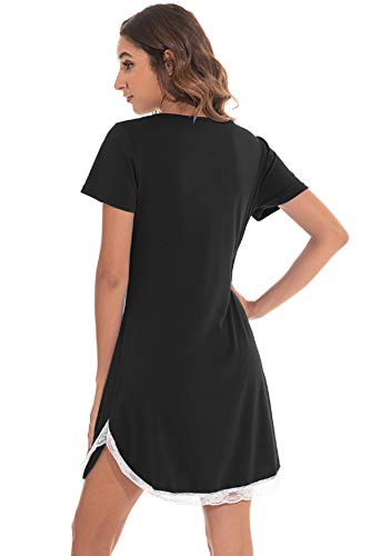 UMIPUBO Camisón de algodón para Mujer Manga Corta Camisón con Estampado Lindo Ropa de Dormir Suave con Bolsillo Ropa de Dormir de Verano Pijamas