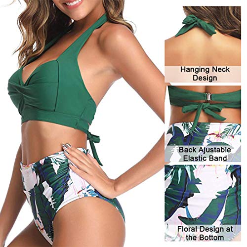 UMIPUBO Conjuntos de Bikini para Mujer Cintura Alta Push Up Traje de baño de Dos Piezas Cuello Halter Tirantes con Retro Ropa de Playa