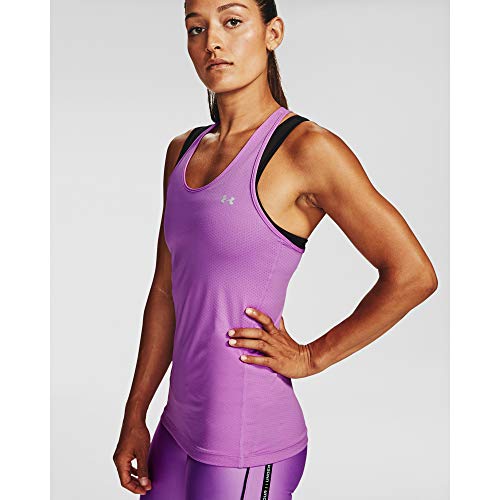 Under Armour UA Heatgear Racer - Chaleco para Mujer con Tacto Suave, Elegante Camiseta sin Mangas con diseño gráfico para Mujer, Mujer, Sin Mangas, 1328962, Flor Exótica (568)/Plata Metálico, XS