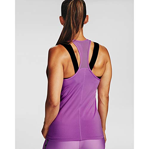 Under Armour UA Heatgear Racer - Chaleco para Mujer con Tacto Suave, Elegante Camiseta sin Mangas con diseño gráfico para Mujer, Mujer, Sin Mangas, 1328962, Flor Exótica (568)/Plata Metálico, XS