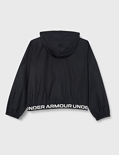 Under Armour Woven Play Up Hooded Jacket Camisa de Manga Larga, niña, Negro/Blanco/Blanco (001), YLG