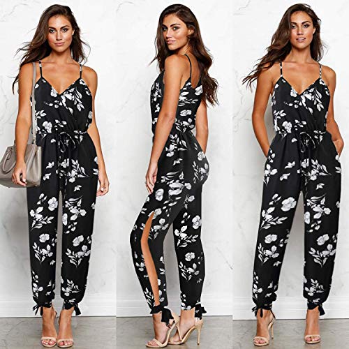 Uni-Wert Monos Mujer Sexy Largos Jumpsuit Chic Mono sin Mangas de Floral Impresión Elegante Playsuit Anchos Boho Pantalones de Fiesta Bodysuit